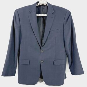 Lauren Ralph Lauren Mens 42R 100% Wool Blazer Jacket Blue Windowpane Plaid Prepy